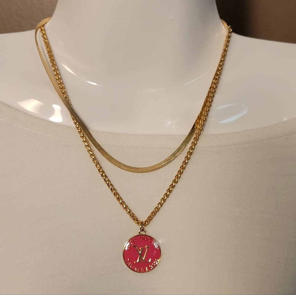 LV Trunks & Bags Hot Pink/gold Layered Necklace